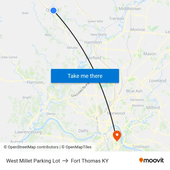 West Millet Parking Lot to Fort Thomas KY map