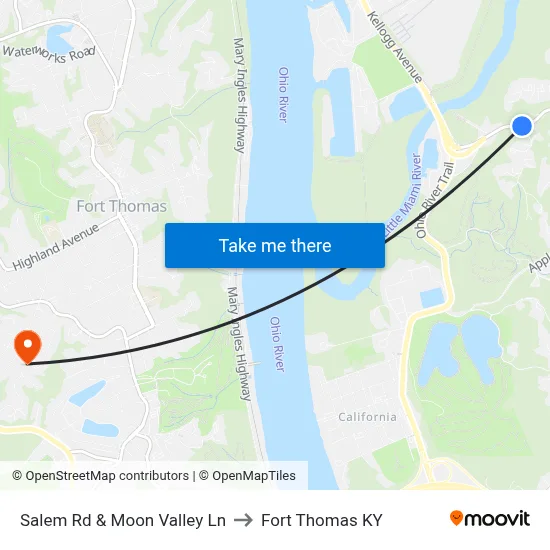 Salem Rd & Moon Valley Ln to Fort Thomas KY map