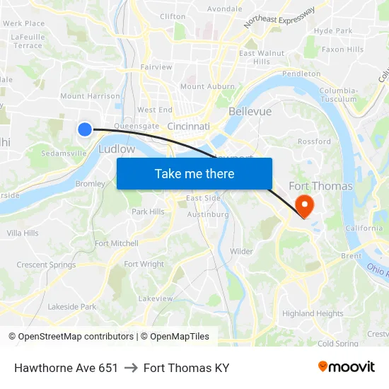 Hawthorne Ave 651 to Fort Thomas KY map