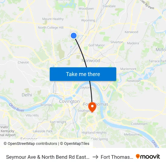 Seymour Ave & North Bend Rd Eastbound to Fort Thomas KY map