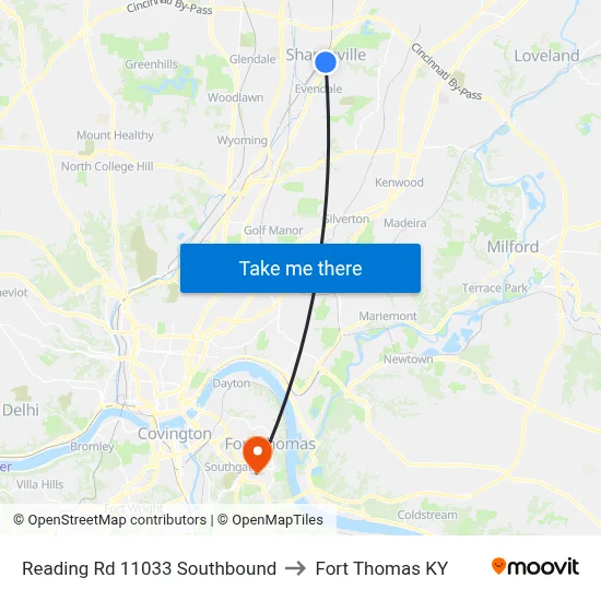 Reading Rd 11033 Southbound to Fort Thomas KY map