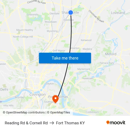 Reading Rd & Cornell Rd to Fort Thomas KY map