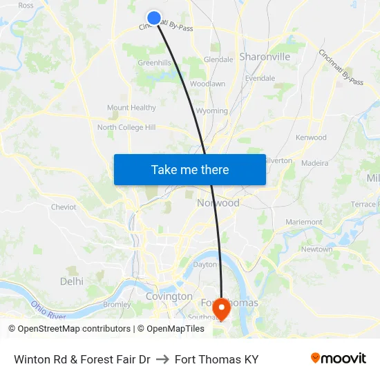 Winton Rd & Forest Fair Dr to Fort Thomas KY map