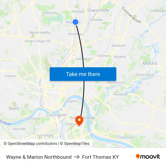 Wayne & Marion Northbound to Fort Thomas KY map