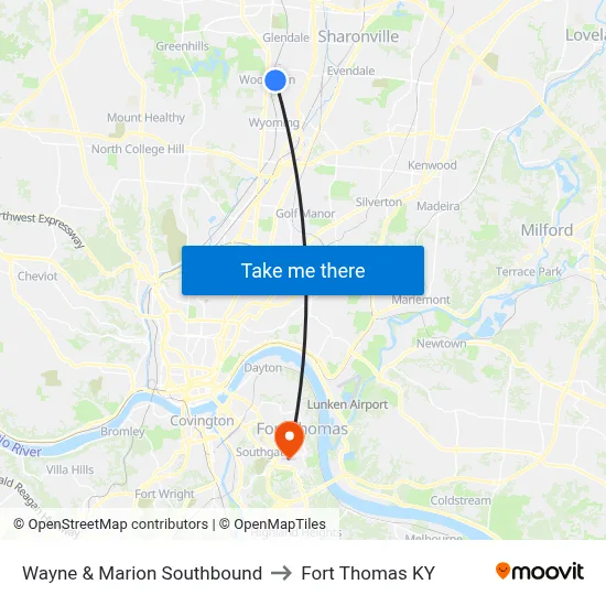 Wayne & Marion Southbound to Fort Thomas KY map