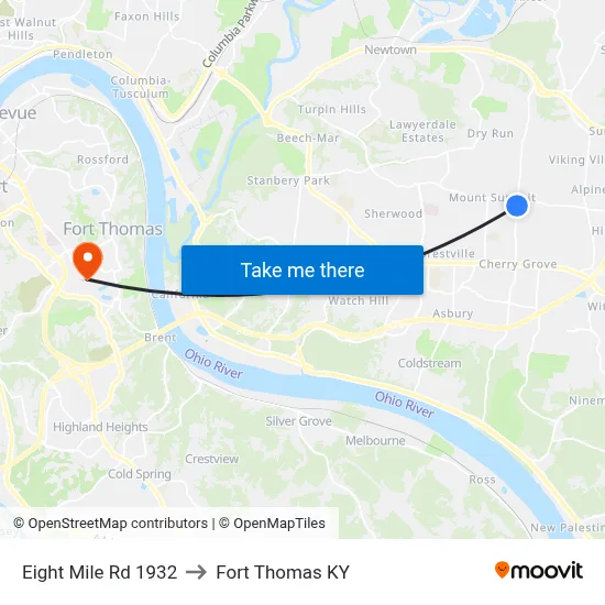 Eight Mile Rd 1932 to Fort Thomas KY map