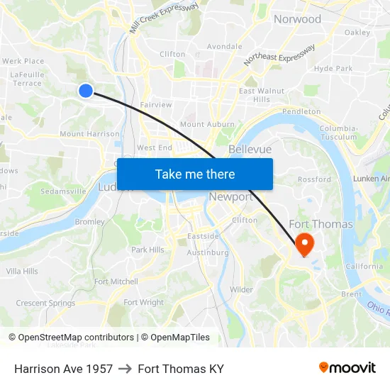 Harrison Ave 1957 to Fort Thomas KY map