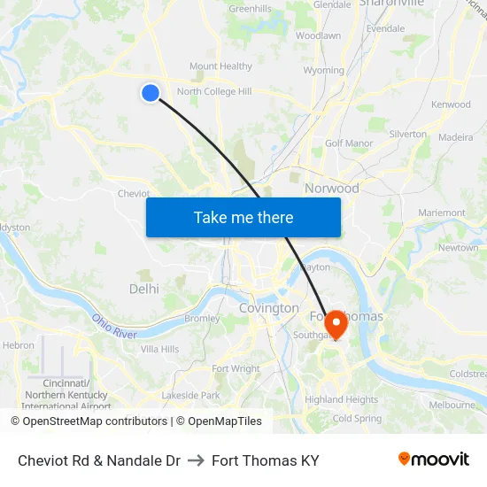 Cheviot Rd & Nandale Dr to Fort Thomas KY map