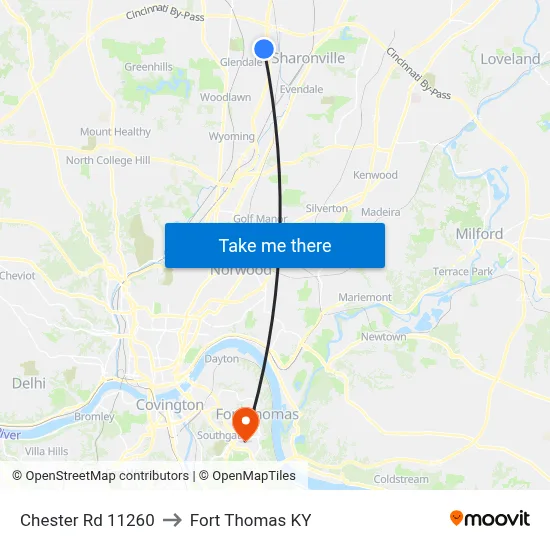 Chester Rd 11260 to Fort Thomas KY map