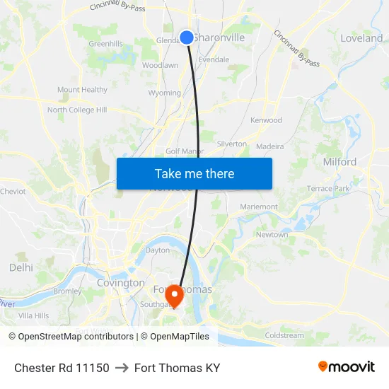 Chester Rd 11150 to Fort Thomas KY map