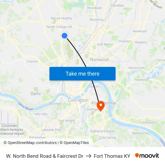 W. North Bend Road & Faircrest Dr to Fort Thomas KY map