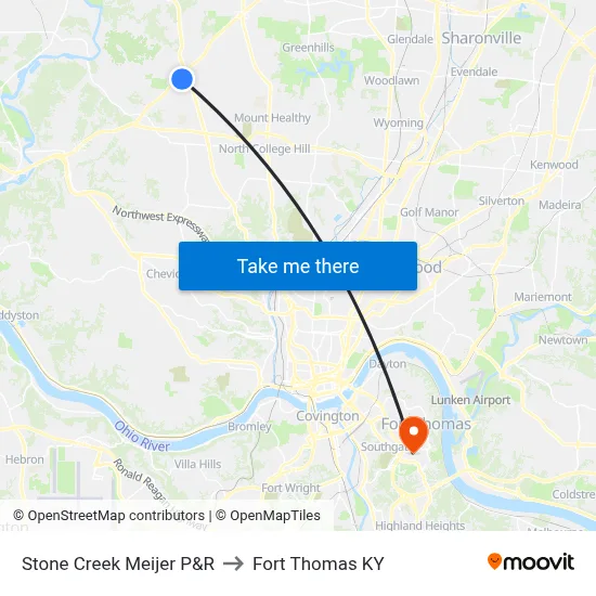 Stone Creek Meijer P&R to Fort Thomas KY map