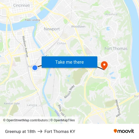 Greenup at 18th to Fort Thomas KY map