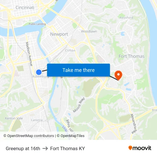 Greenup at 16th to Fort Thomas KY map