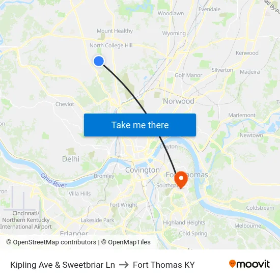 Kipling Ave & Sweetbriar Ln to Fort Thomas KY map