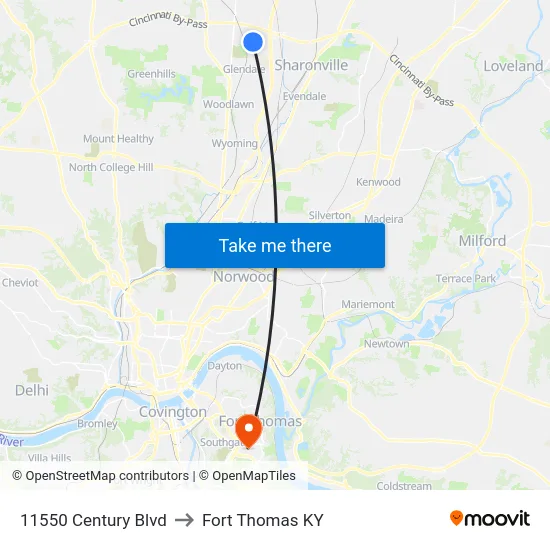 11550 Century Blvd to Fort Thomas KY map