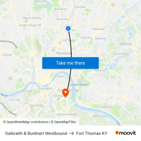 Galbraith & Burkhart Westbound to Fort Thomas KY map