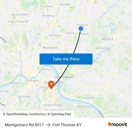 Montgomery Rd 8011 to Fort Thomas KY map