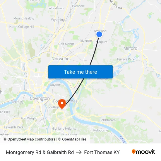 Montgomery Rd & Galbraith Rd to Fort Thomas KY map