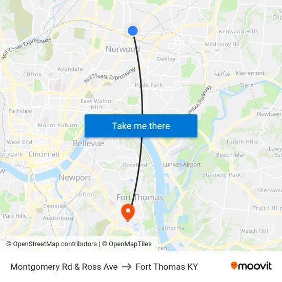 Montgomery Rd & Ross Ave to Fort Thomas KY map