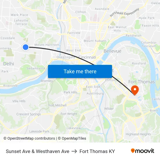 Sunset Ave & Westhaven Ave to Fort Thomas KY map