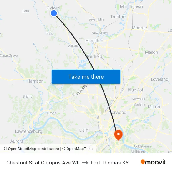 Chestnut St at Campus Ave Wb to Fort Thomas KY map