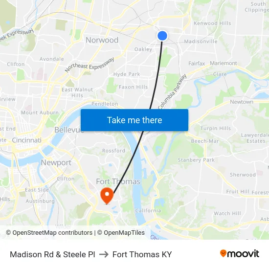 Madison Rd & Steele Pl to Fort Thomas KY map