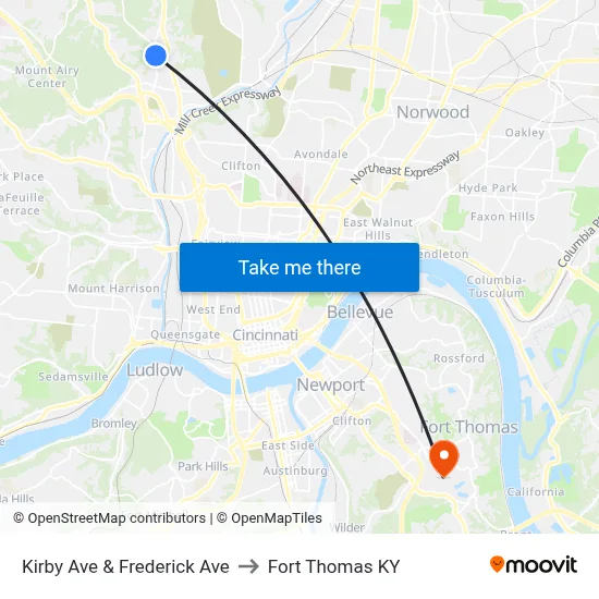 Kirby Ave & Frederick Ave to Fort Thomas KY map