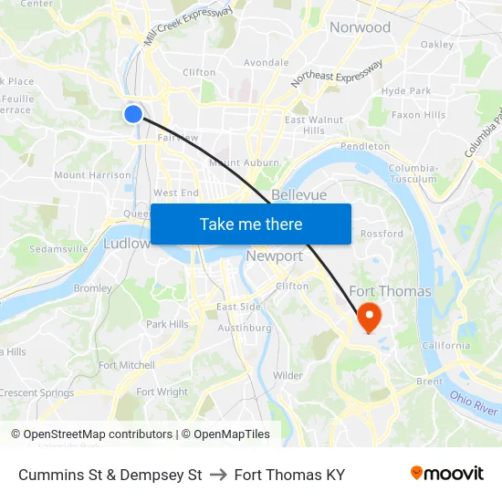 Cummins St & Dempsey St to Fort Thomas KY map