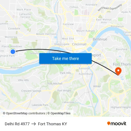 Delhi Rd 4977 to Fort Thomas KY map