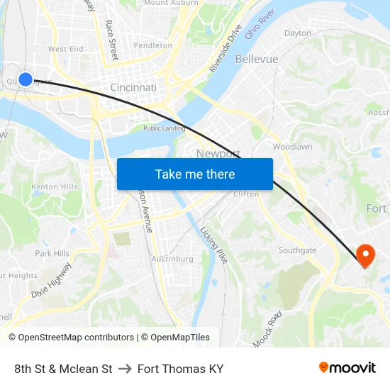 8th St & Mclean St to Fort Thomas KY map