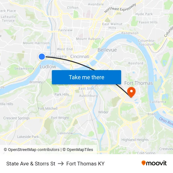 State Ave & Storrs St to Fort Thomas KY map