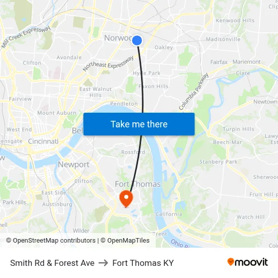 Smith Rd & Forest Ave to Fort Thomas KY map