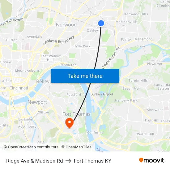 Ridge Ave & Madison Rd to Fort Thomas KY map