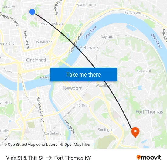 Vine St & Thill St to Fort Thomas KY map