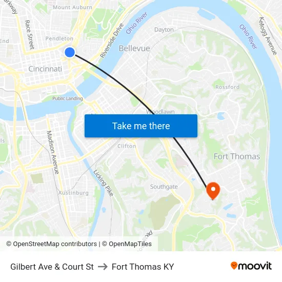 Gilbert Ave & Court St to Fort Thomas KY map