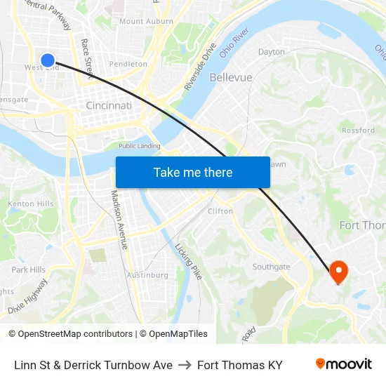 Linn St & Derrick Turnbow Ave to Fort Thomas KY map