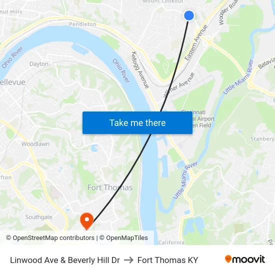 Linwood Ave & Beverly Hill Dr to Fort Thomas KY map