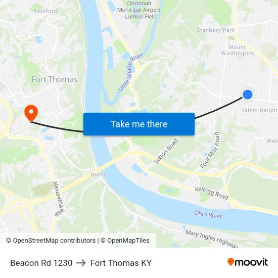 Beacon Rd 1230 to Fort Thomas KY map