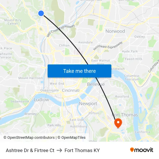 Ashtree Dr & Firtree Ct to Fort Thomas KY map