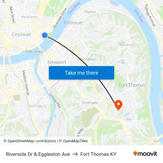 Riverside Dr & Eggleston Ave to Fort Thomas KY map