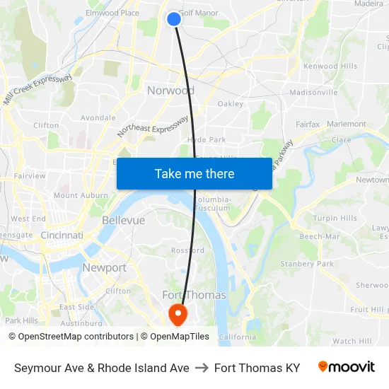 Seymour Ave & Rhode Island Ave to Fort Thomas KY map