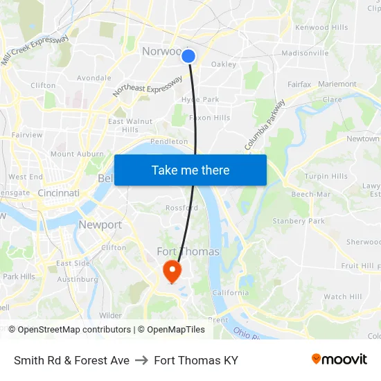 Smith Rd & Forest Ave to Fort Thomas KY map