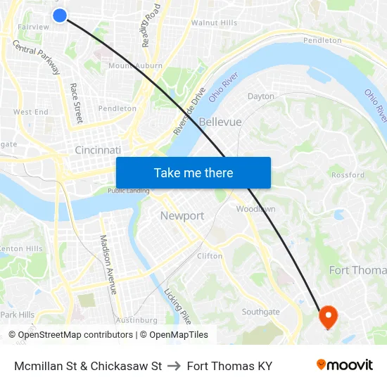 Mcmillan St & Chickasaw St to Fort Thomas KY map