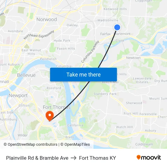 Plainville Rd & Bramble Ave to Fort Thomas KY map