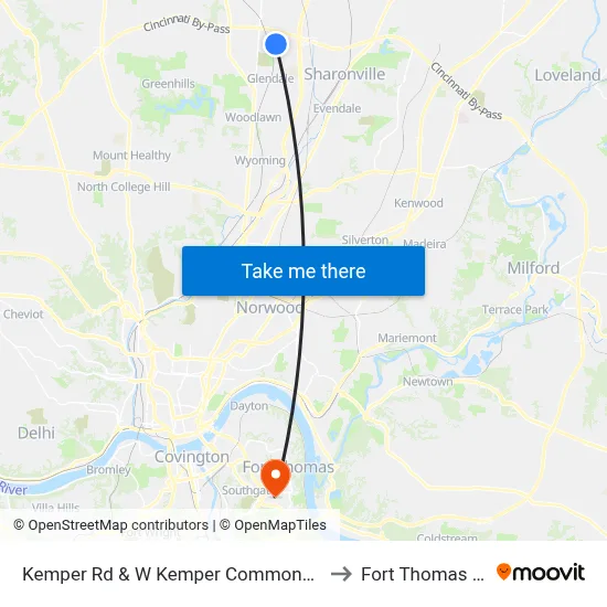 Kemper Rd & W Kemper Commons Cir to Fort Thomas KY map
