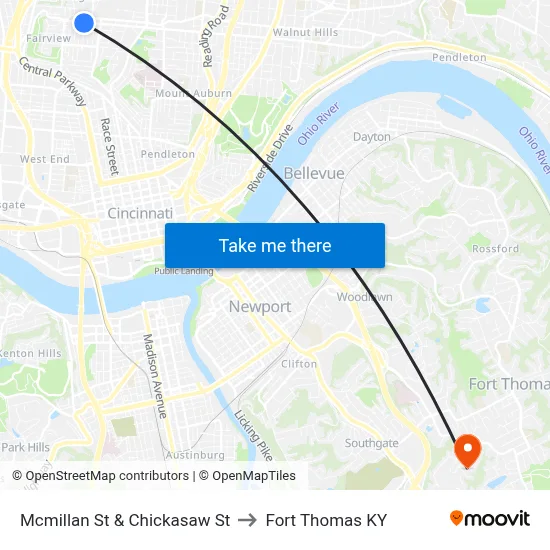 Mcmillan St & Chickasaw St to Fort Thomas KY map