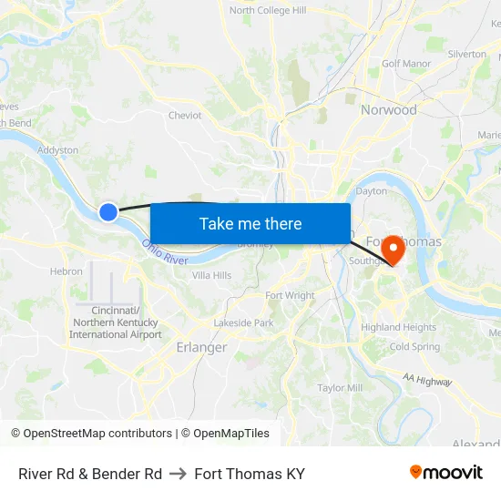 River Rd & Bender Rd to Fort Thomas KY map