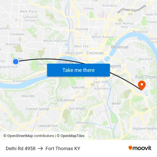 Delhi Rd 4958 to Fort Thomas KY map