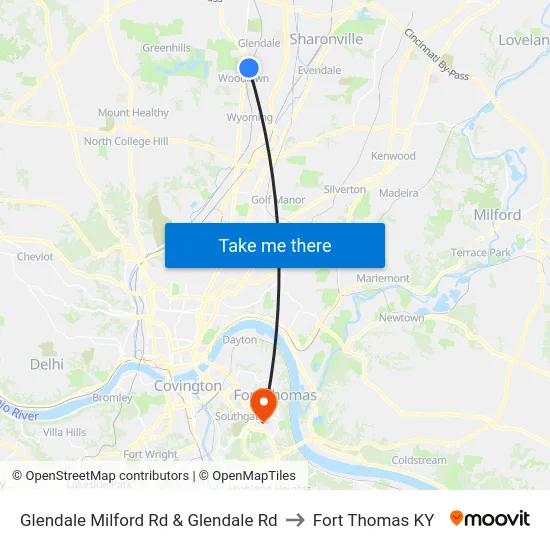 Glendale Milford Rd & Glendale Rd to Fort Thomas KY map